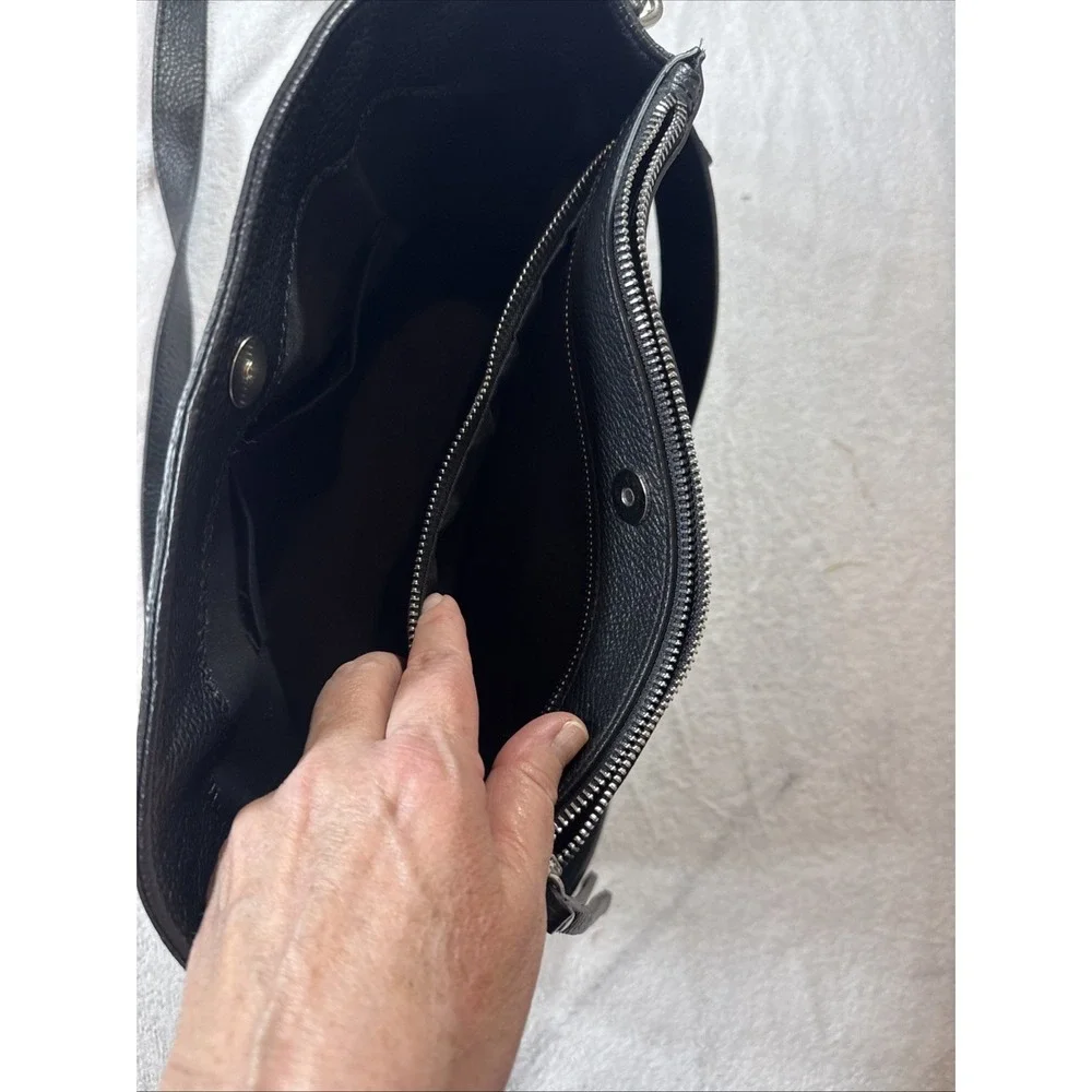 Viola Castellani Womens Black Pebble Italian Leather Hobo Bag‎